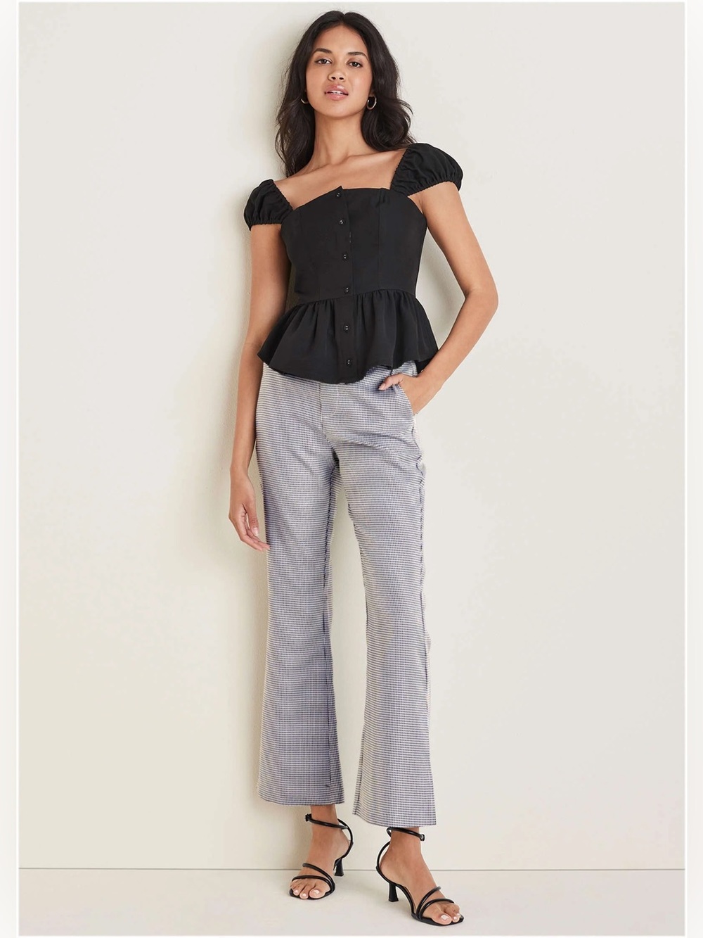 Houndstooth Kick Flare Cropped Pants NWOT